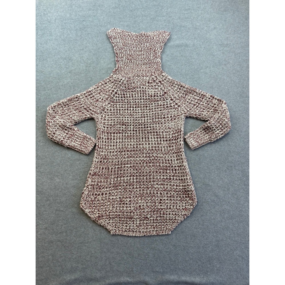 Cool Girl Burgundy Cream Marled Chunky Knit Turtleneck Tunic Sweater Large